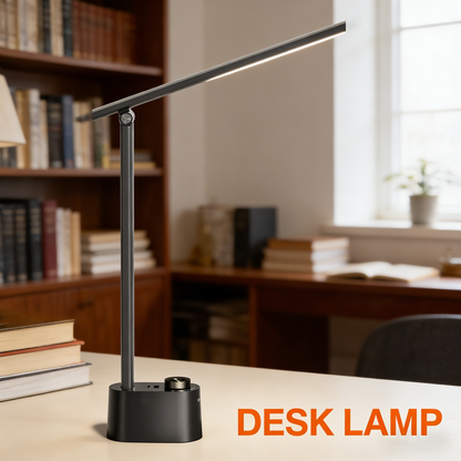 Eye-Caring LED Desk Lamp with USB A+C Charging Ports - 3 Color Temperatures & Dimmable Lighting