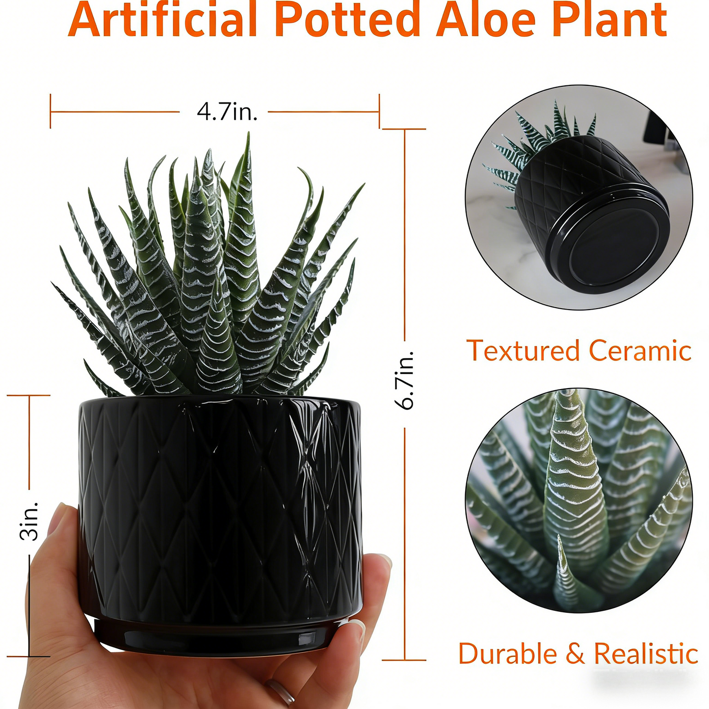 7'' High Potted Fake Aloe Succulent Plant for Home Office Desk Bathroom Boho Shelf Decor