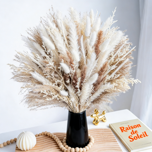 96 Pcs Dried Pampas Grass Bouquet - 17 Inch Natural Boho Home Decor
