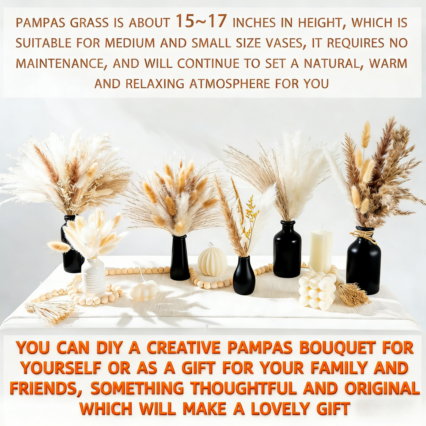 96 Pcs Dried Pampas Grass Bouquet - 17 Inch Natural Boho Home Decor