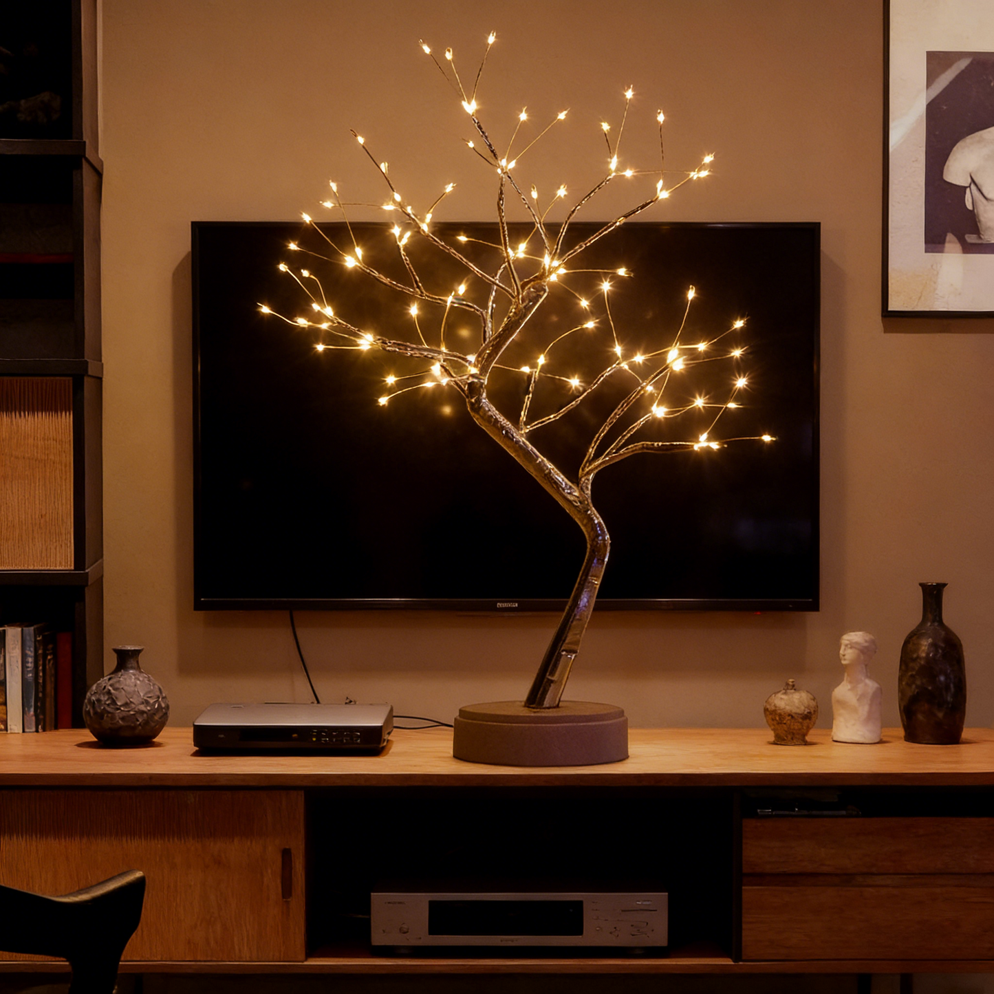 Adjustable LED Tree Table Lamp - 20 Inch Lighted Bonsai Tree for Home Decor