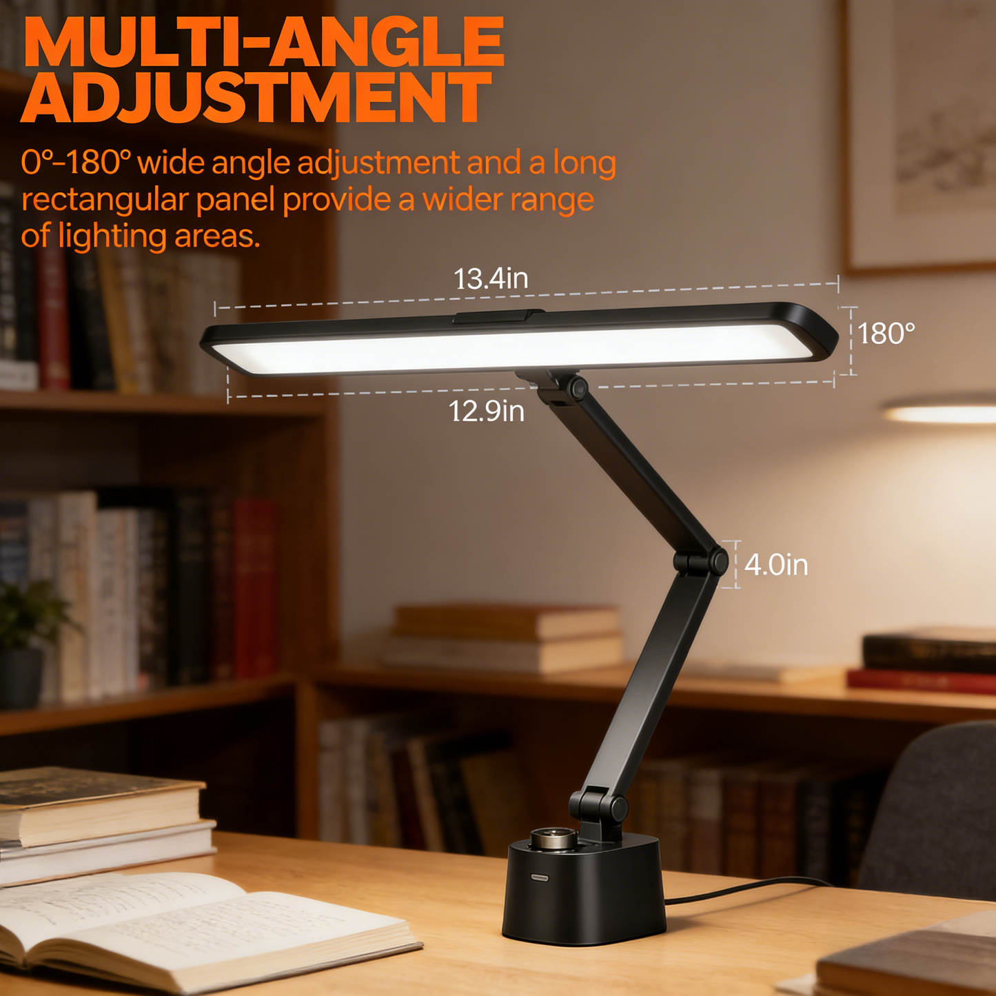Eye-Caring LED Desk Lamp with USB A+C Charging Ports - 3 Color Temperatures & Dimmable Lighting