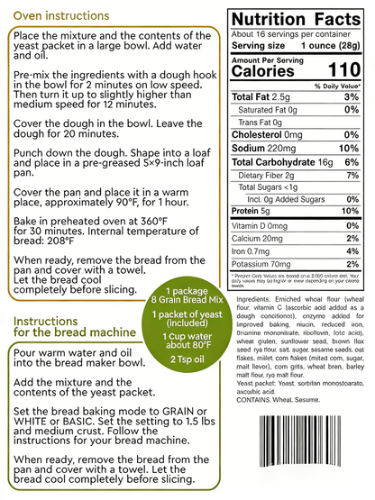 8 Grain Bread Mix Pack of 4 - All-Natural Multigrain Baking Mix for Bread Machine and Oven - 15 oz - Multigrain Grain Mix for with Flax, Millet & Rye - Easy-to-Use Breads Maker Mix for Homemade Baking