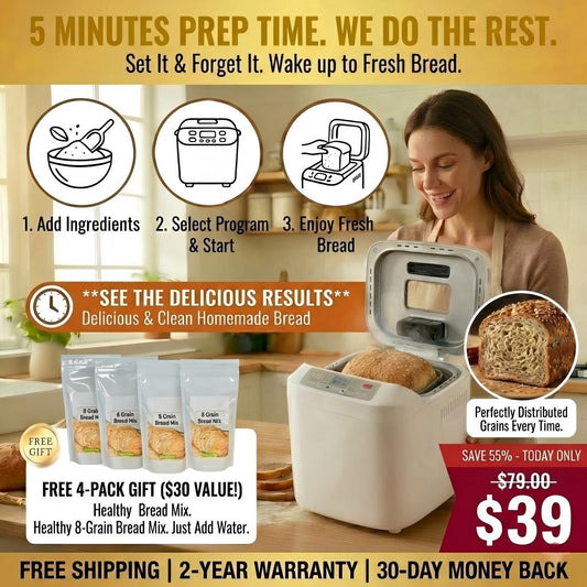 FreshLoaf™Smart Bread Maker: Auto Dispenser, 15 Presets, 2LB Capacity